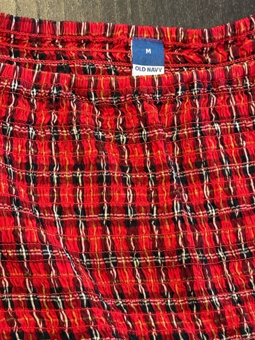 Old Navy Red and Black Plaid Smocked Top